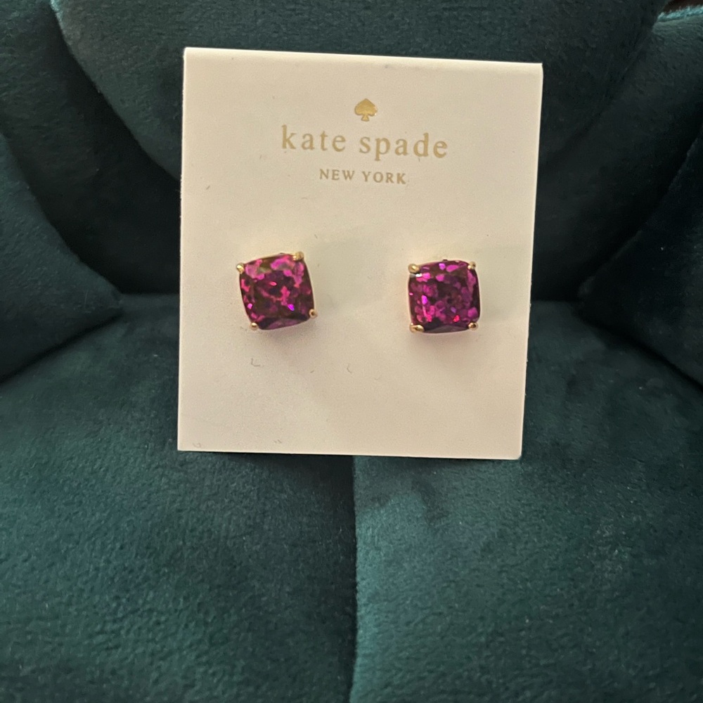kate spade fuchsia glitter square stud earrings